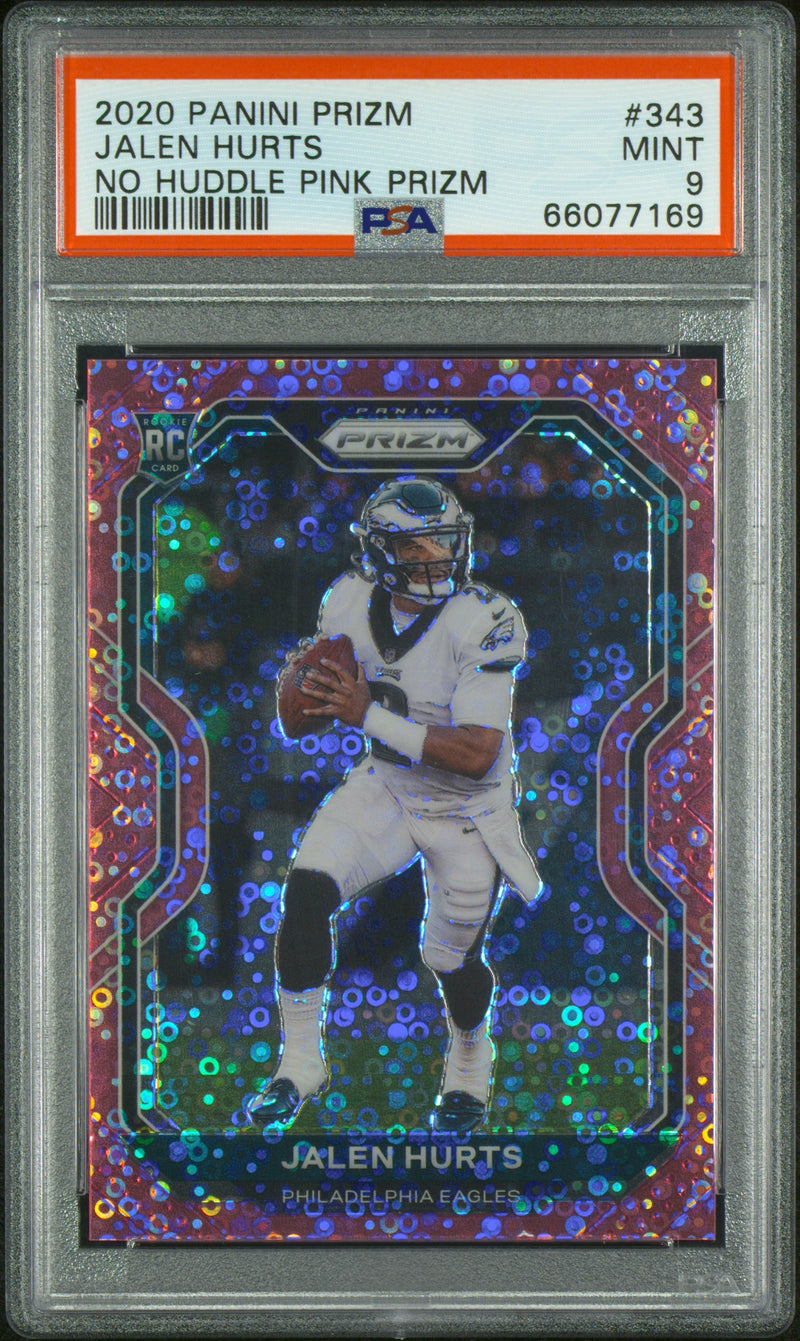2020 Panini Prizm No Huddle Pink Prizm Jalen Hurts #343 /15 PSA 9
