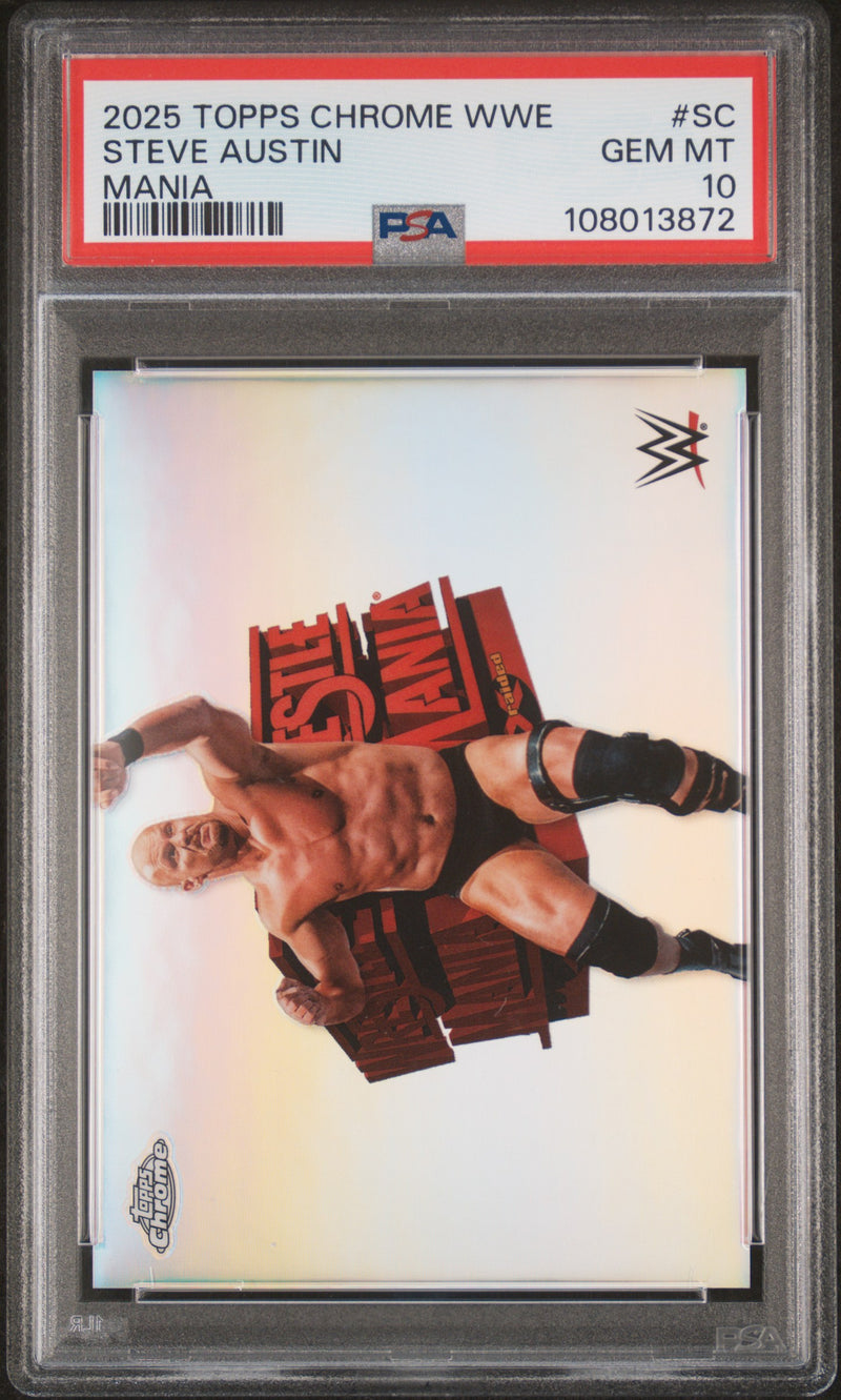 2025 Topps Chrome WWE Mania ?Stone Cold? Steve Austin #MNASC PSA 10