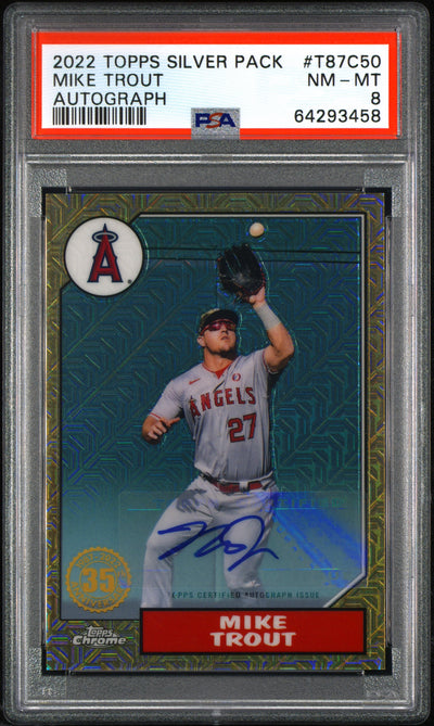 2022 Topps '87 Silver Pack Chrome Autographs Mike Trout #T87C50 /125 PSA 8