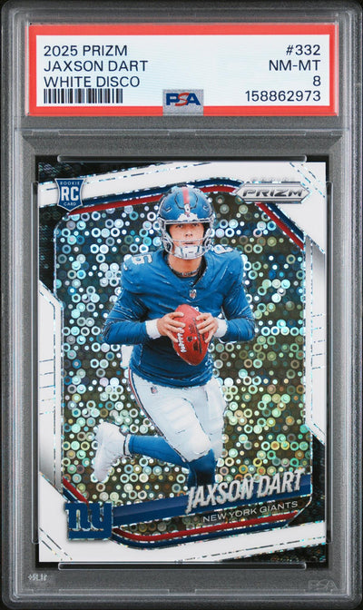 2025 Panini Prizm White Disco Prizm Jaxson Dart #332 PSA 8