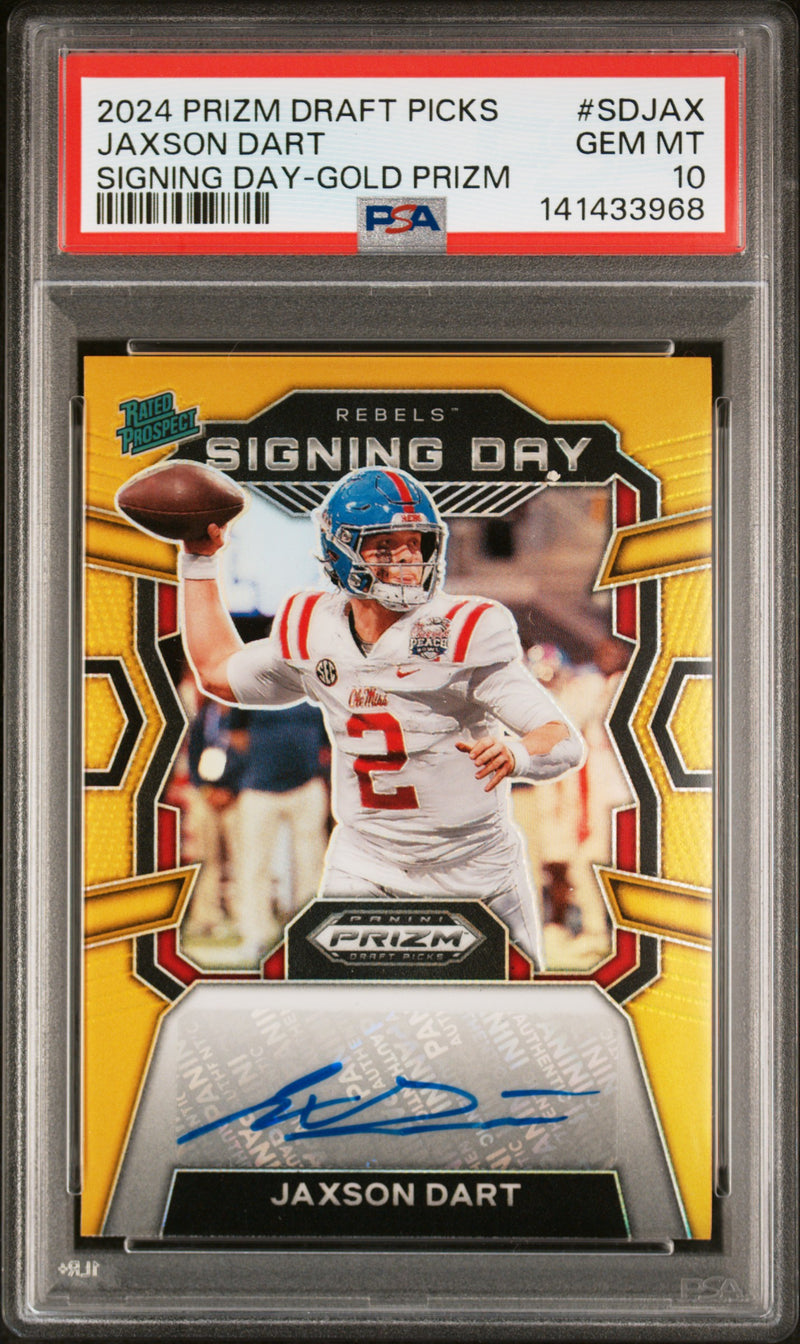 2024 Panini Prizm Draft Picks Signing Day Gold Prizm Jaxson Dart #SDJAX /10 PSA 10