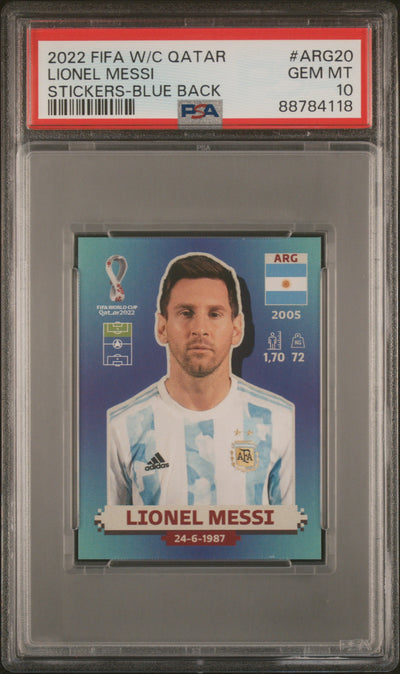 2022 Panini World Cup Stickers United States Blue Lionel Messi #ARG20 PSA 10