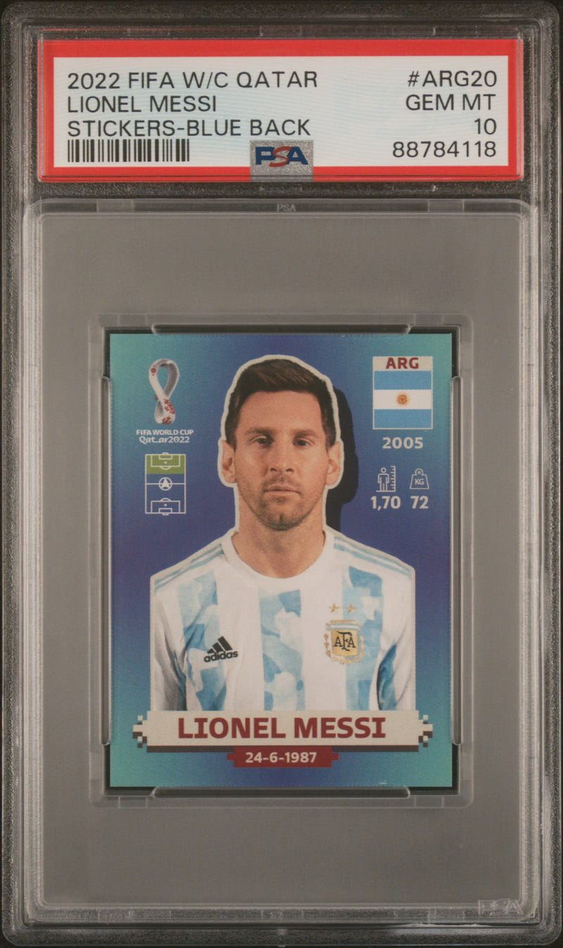 2022 Panini World Cup Stickers United States Blue Lionel Messi #ARG20 PSA 10
