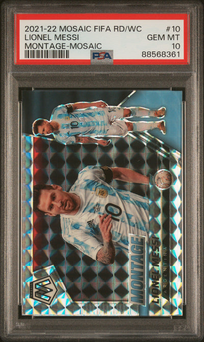 2021 Panini Mosaic Fifa Road To the World Cup Montage Mosaic Prizm Lionel Messi #10 PSA 10
