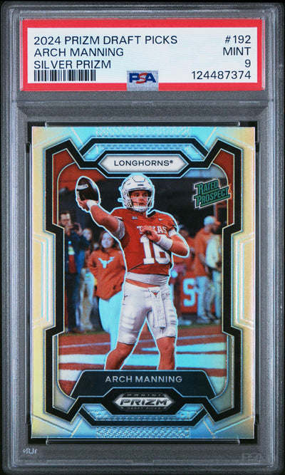 2024 Panini Prizm Draft Picks Rated Prospect Silver Prizm Arch Manning #192 PSA 9