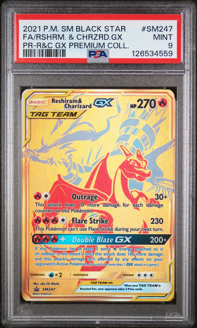 2021 Pokemon Sun and Moon Black Star Promo Premium Collection Charizard/Reshiram Gx #SM247 PSA 9