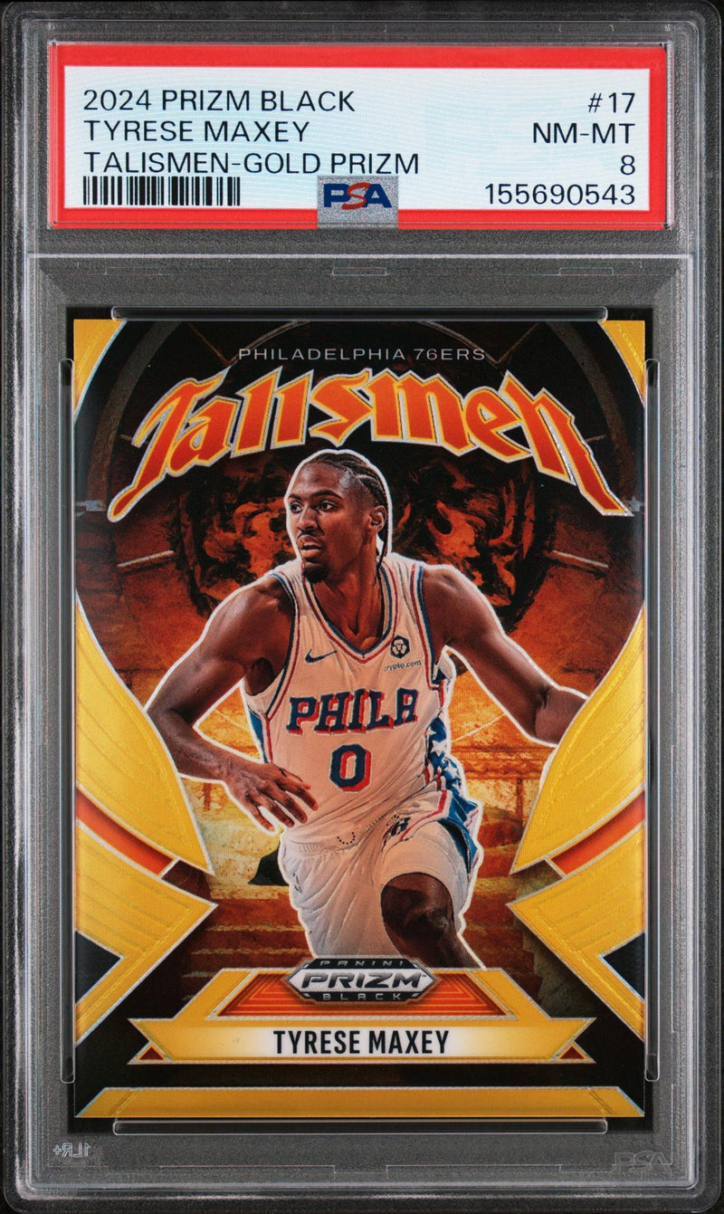2024 Panini Prizm Black Talismen Gold Prizm Tyrese Maxey #17 /10 PSA 8