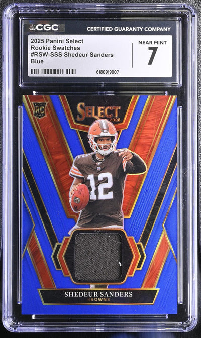 2025 Panini Select Shedeur Sanders #RSW-SSS Rookie Swatches Blue Jersey CGC 7