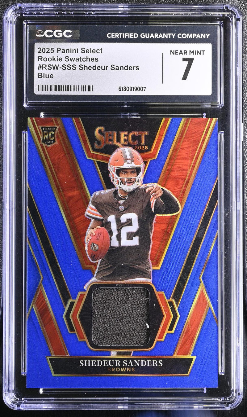 2025 Panini Select Shedeur Sanders #RSW-SSS Rookie Swatches Blue Jersey CGC 7