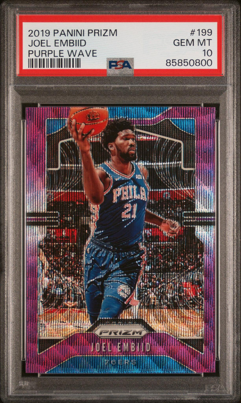 2019 Panini Prizm Purple Wave Prizm Joel Embiid #199 PSA 10