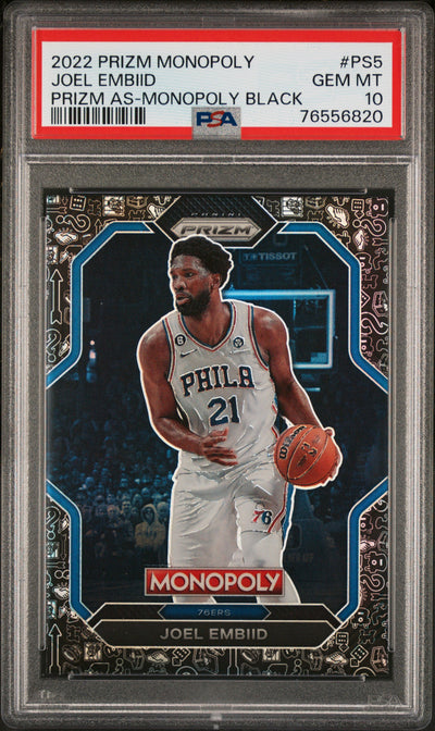 2022 Panini Prizm Monopoly All Stars Monopoly Black Prizm Joel Embiid #PS5 PSA 10