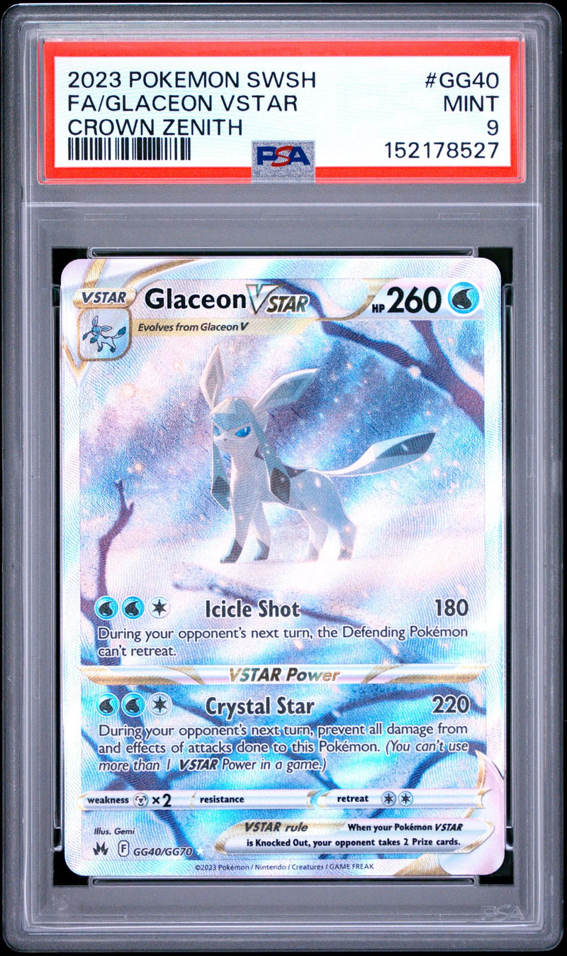 2023 Pokemon Sword and Shield Crown Zenith Glaceon Vstar #GG40 PSA 9