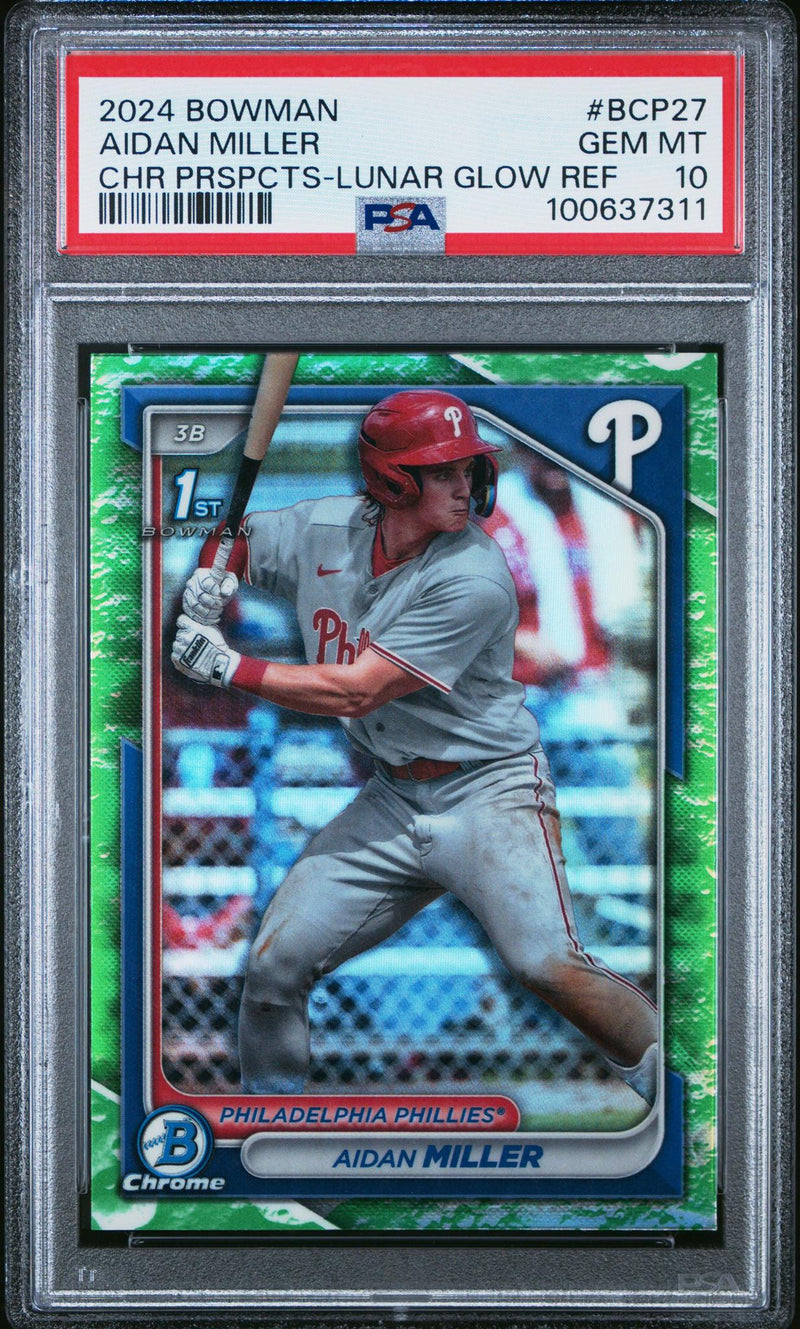 2024 Bowman Chrome Prospects Lunar Glow Refractors Aidan Miller #BCP27 PSA 10