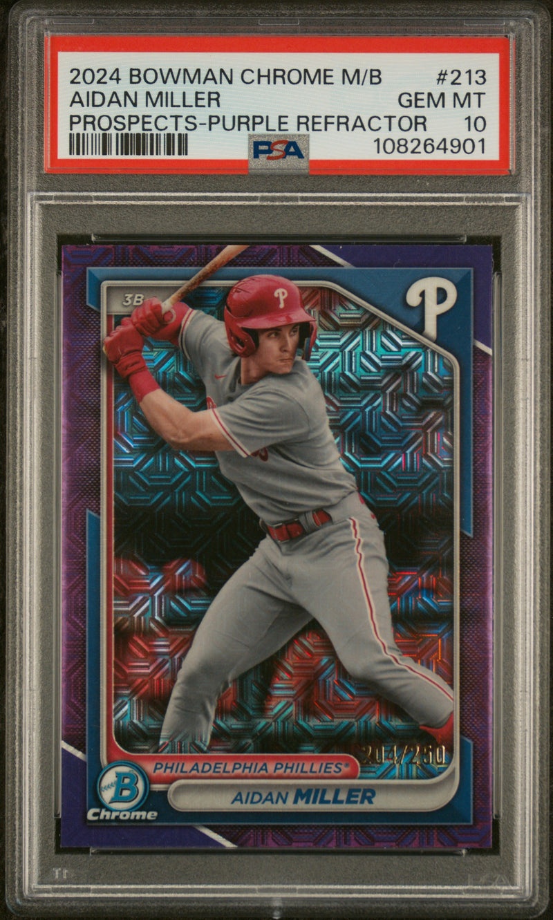 2024 Bowman Chrome Mega Box Purple Refractor Aidan Miller #213 /250 PSA 10