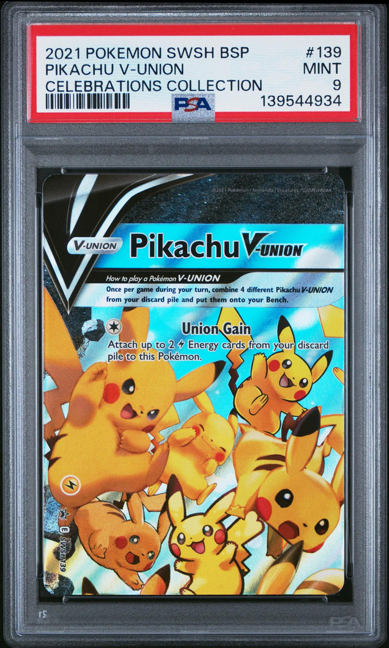 2021 Pokemon Sword and Shield Black Star Promo Celebrations Collection Pikachu V-Union #SWSH139 PSA 9