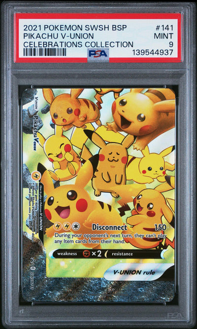 2021 Pokemon Sword and Shield Black Star Promo Celebrations Collection Pikachu V-Union #141 PSA 9