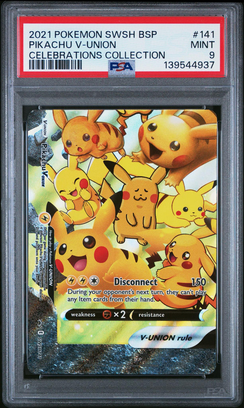 2021 Pokemon Sword and Shield Black Star Promo Celebrations Collection Pikachu V-Union #141 PSA 9