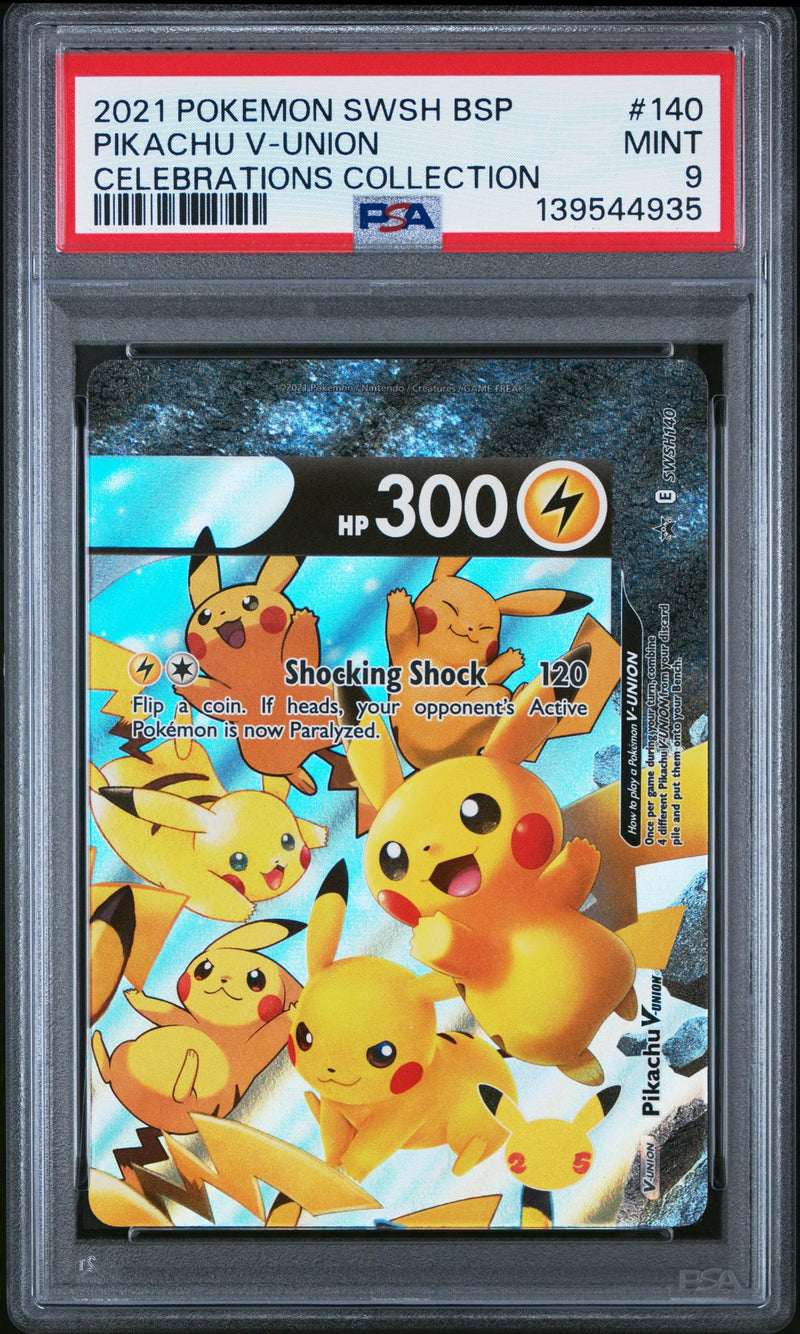 2021 Pokemon Sword and Shield Black Star Promo Celebrations Collection Pikachu V-Union #140 PSA 9