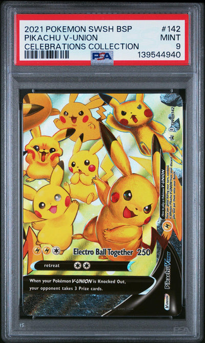 2021 Pokemon Sword and Shield Black Star Promo Celebrations Special Collection Pikachu V-Union #142 PSA 9