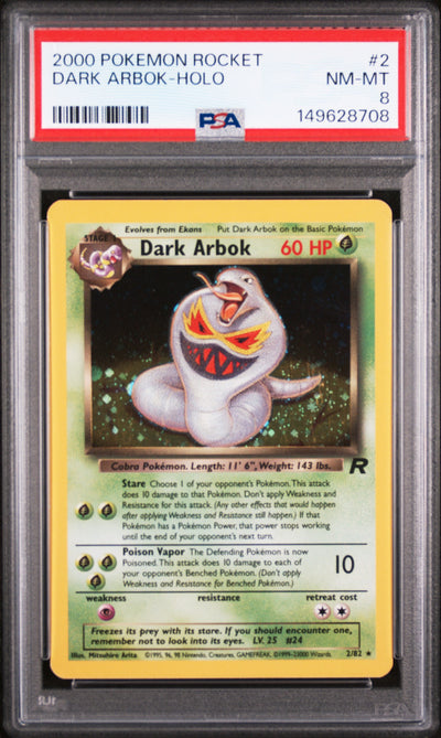 2000 Pokemon Team Rocket Holo Dark Arbok #2 PSA 8