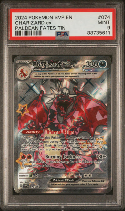 2024 Pokemon Scarlet and Violet Black Star Promo Paldean Fates Tin Charizard Ex #074 PSA 9