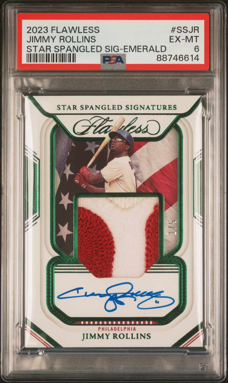2023 Panini Flawless Star Spangled Signatures Star Spangled Sig-Emerald Jimmy Rollins #SSJR /15 PSA 6