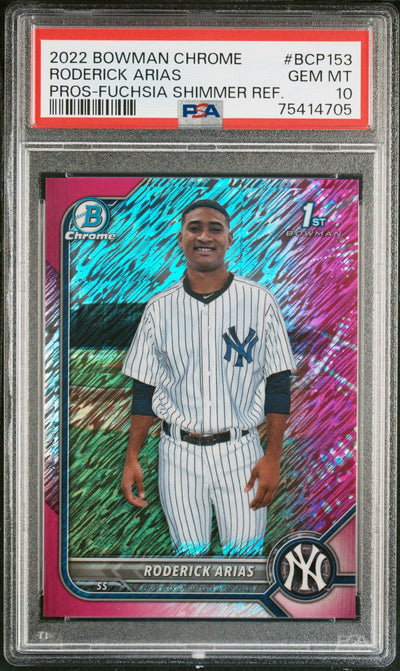 2022 Bowman Chrome Prospect Fuchsia Shimmer Refractor Roderick Arias #BCP153 /199 PSA 10