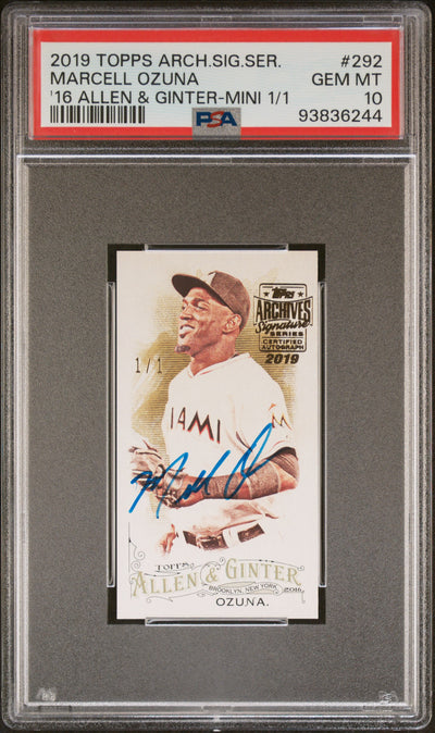 2019 Topps Archives Signature Series Active Players Edition '16 Allen & Ginter-Mini 1/1 Marcell Ozuna #292 PSA 10