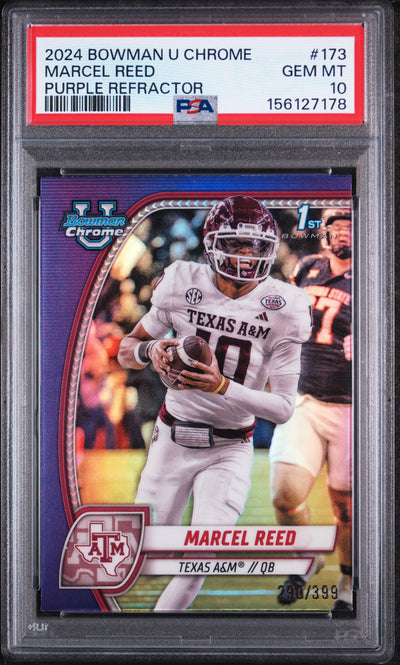 2024 Bowman University Chrome Purple Refractor Marcel Reed #173 /399 PSA 10