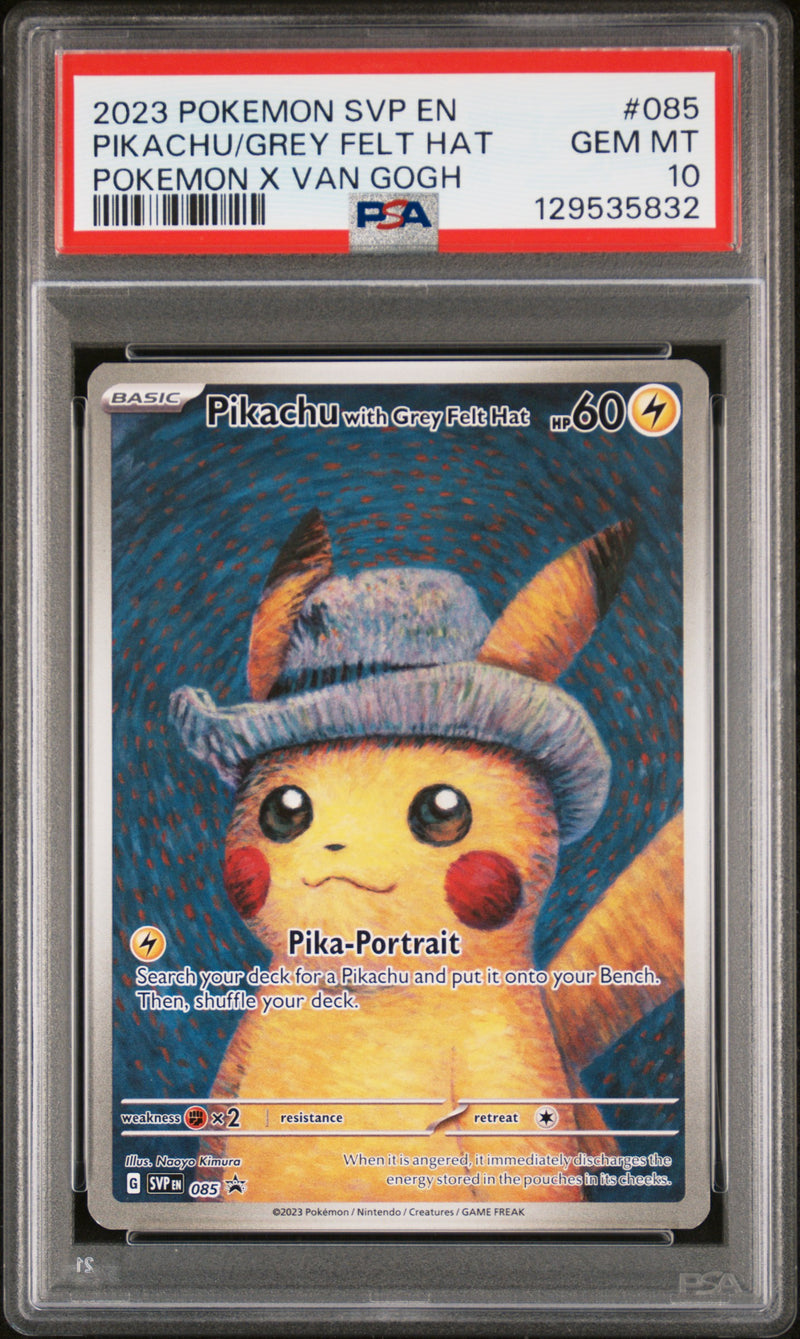 2023 Pokemon Scarlet and Violet Black Star Promo Pokemon X Van Gogh Pikachu With Grey Felt Hat #085 PSA 10