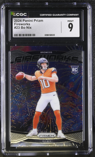 2024 Panini Prizm Fireworks Bo Nix #23 Rookie CGC 9