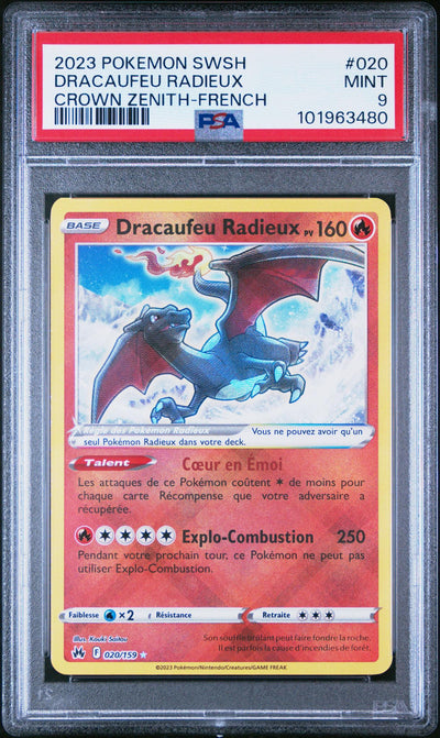 2023 Pokemon Sword and Shield Crown Zenith French Dracaufeu Radieux #20 PSA 9