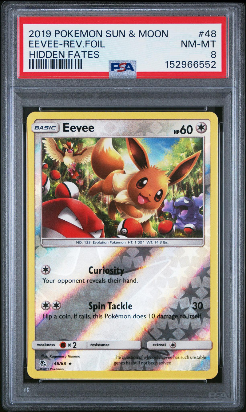 2019 Pokemon Sun and Moon Hidden Fates Reverse Holo Eevee #48 PSA 8