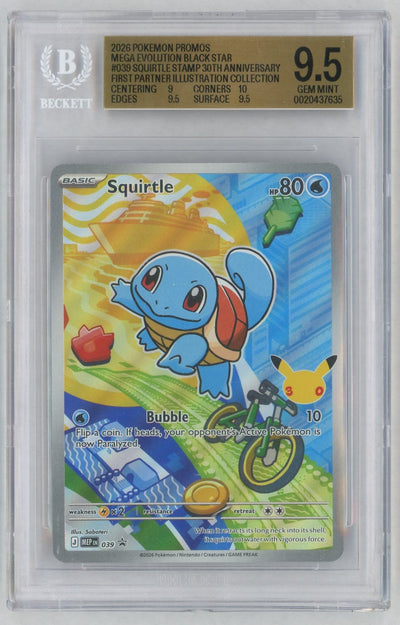 2026 Pokemon Mega Evolution Black Star Promo First Partner Illustration Collection Series 1 Squirtle #039 BGS 9.5