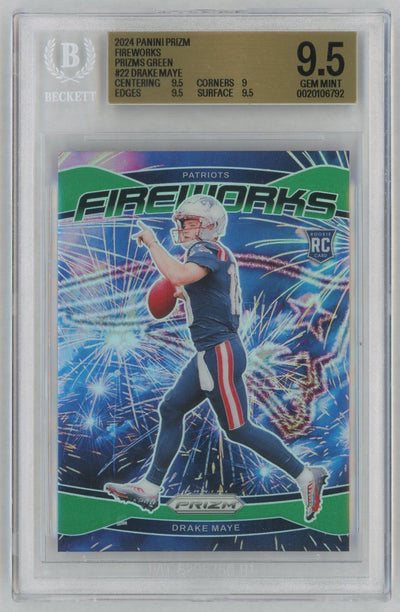 2024 Panini Prizm Fireworks Green Prizm Drake Maye #22 BGS 9.5