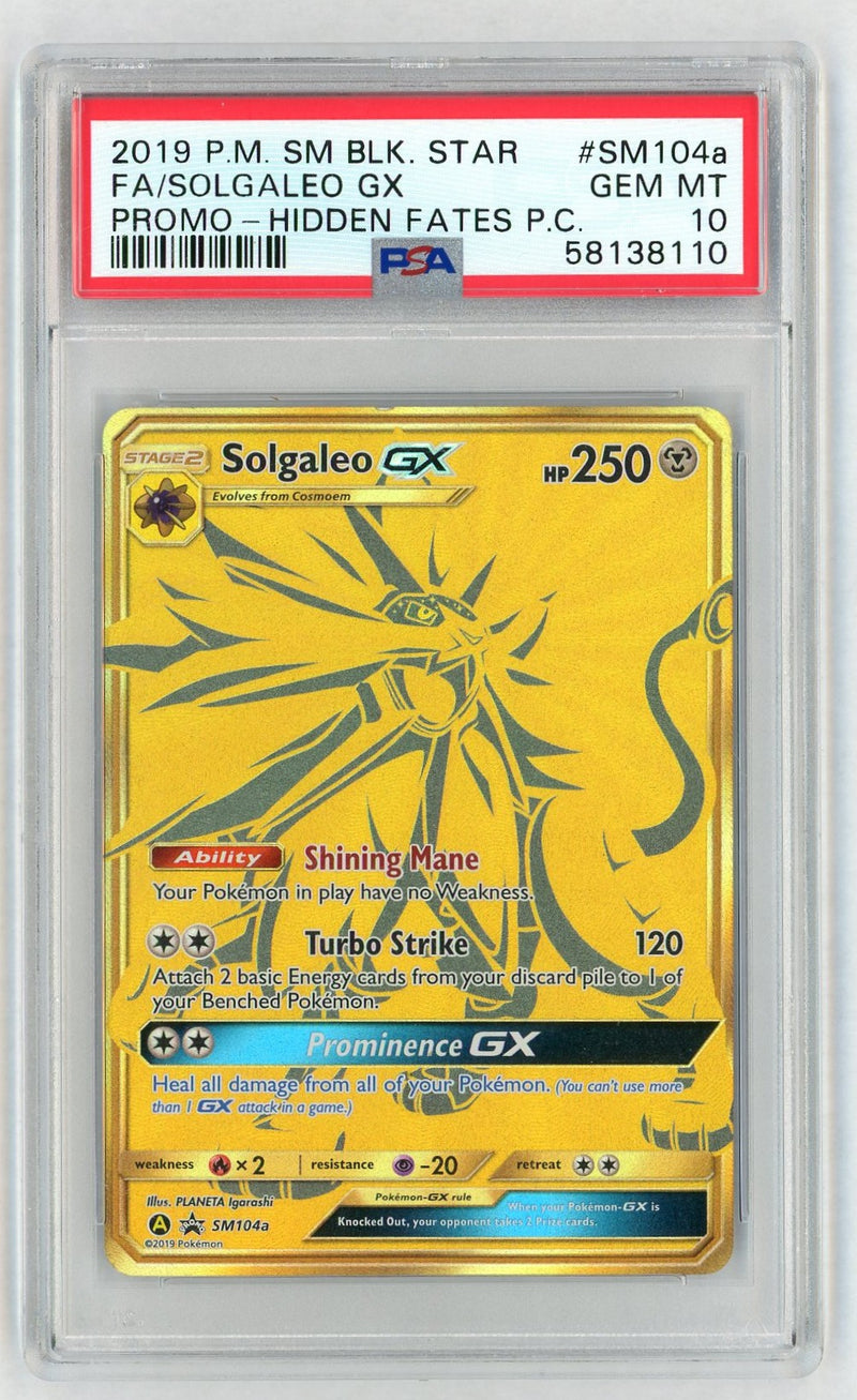 2019 Pokemon Sun and Moon Black Star Promo Hidden Fates Premium Collection Solgaleo Gx #SM104a PSA 10