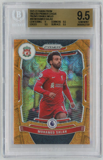 2021 Panini Prizm English Premier League Prizms Orange Mojo Mohamed Salah #88 /50 BGS 9.5
