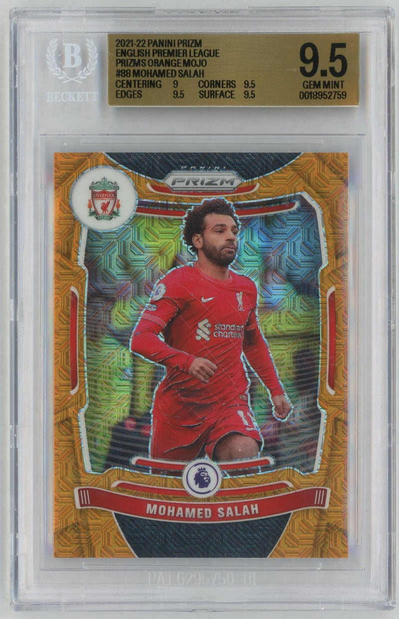 2021 Panini Prizm English Premier League Prizms Orange Mojo Mohamed Salah #88 /50 BGS 9.5
