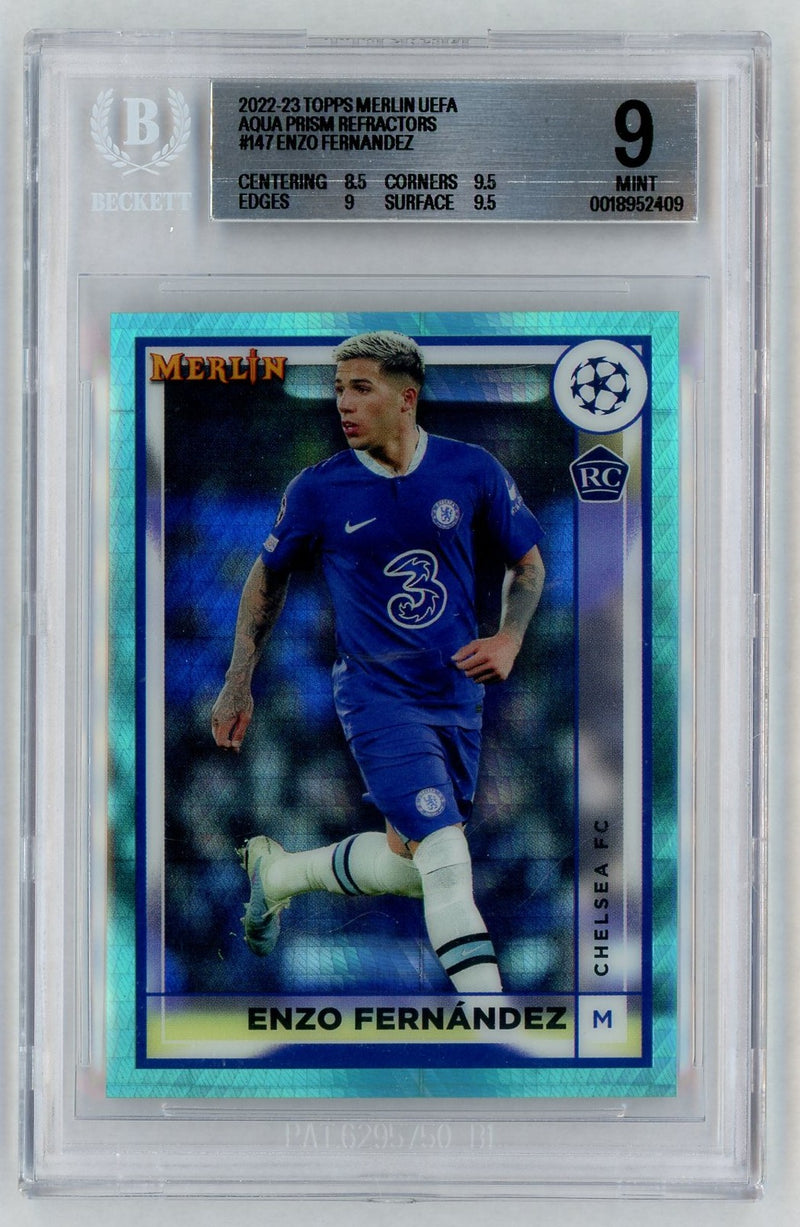 2022 Topps Merlin UEFA Aqua Prism Refractors Enzo Fernandez #147 BGS 9