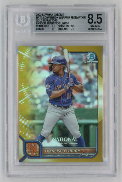 2022 Bowman Chrome National Convention Wrapper Redemption Gold Refractors Francisco Lindor #NSCCFL /50 BGS 8.5