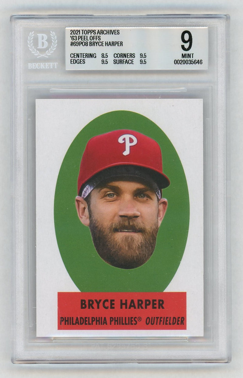 2021 Topps Archives '63 Peel Offs Bryce Harper #69PO8 BGS 9
