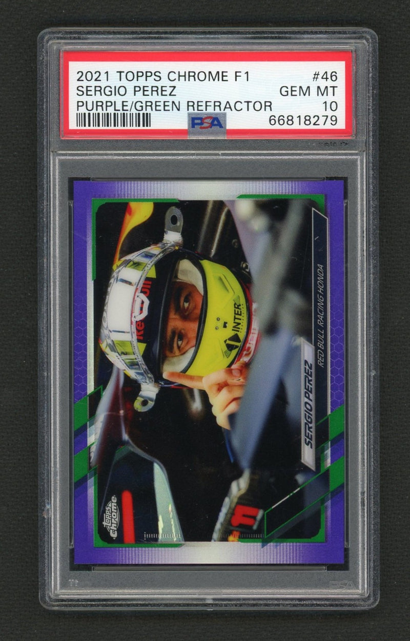 2021 Topps Chrome Formula 1 Purple Green Refractor Sergio Perez #46 PSA 10
