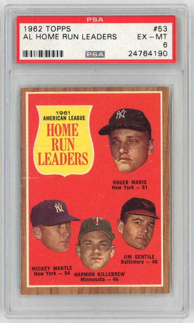 1962 Topps Home Run Leaders Harmon Killebrew/Jim Gentile/Mickey Mantle/Roger Maris #53 PSA 6