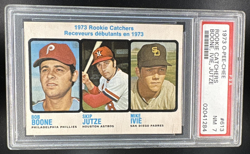 1973 O-Pee-Chee B.Boone/S.Jutze/M.Ivie Rookie Catchers #613 PSA 7