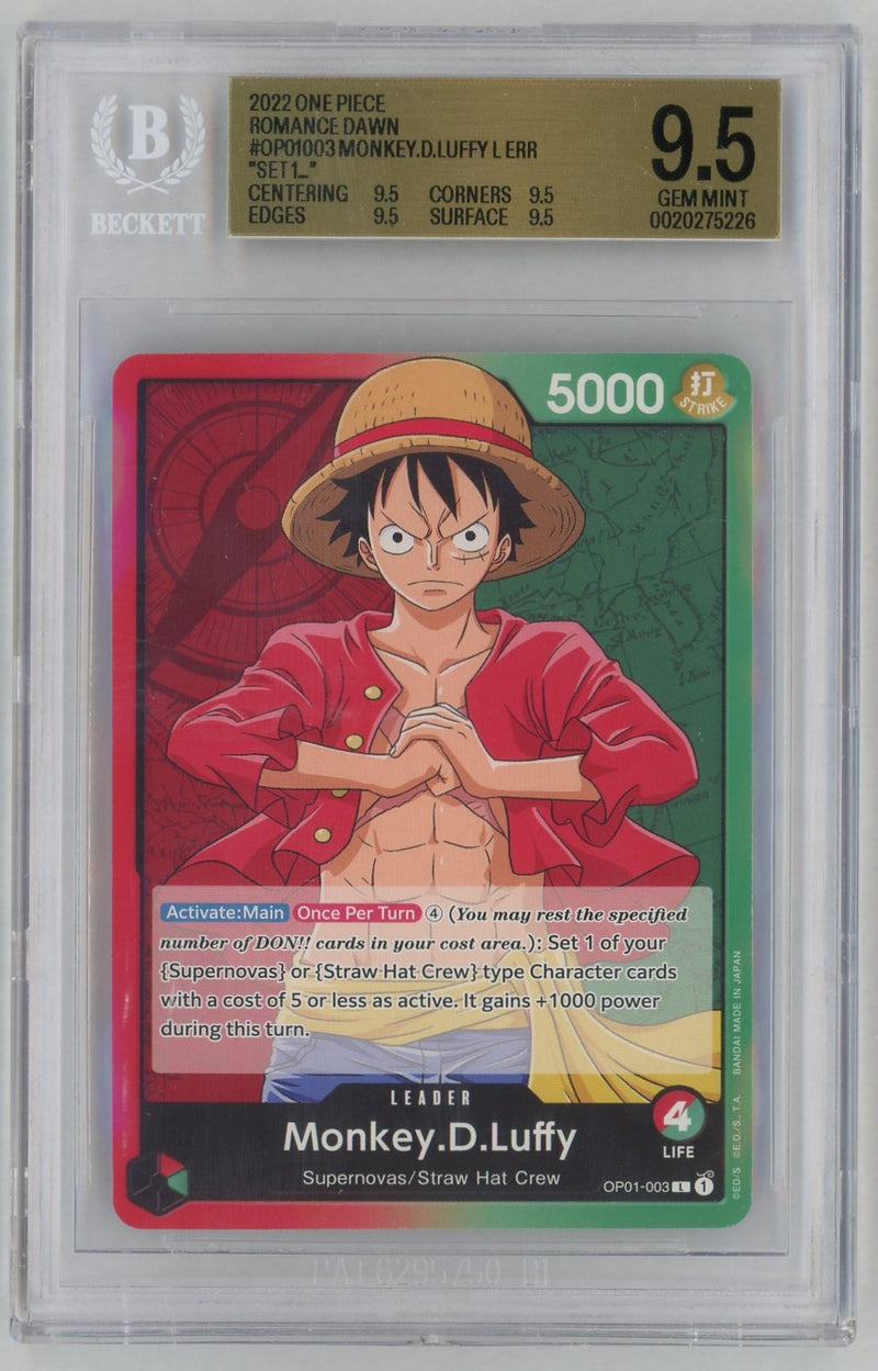 2022 One Piece Romance Dawn Leader Monkey D. Luffy #OP01003 BGS 9.5
