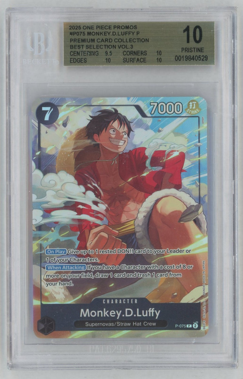 2025 One Piece Premium Collection Best Selection Volume 3 Alternate Art Monkey D. Luffy #P-075 BGS 10