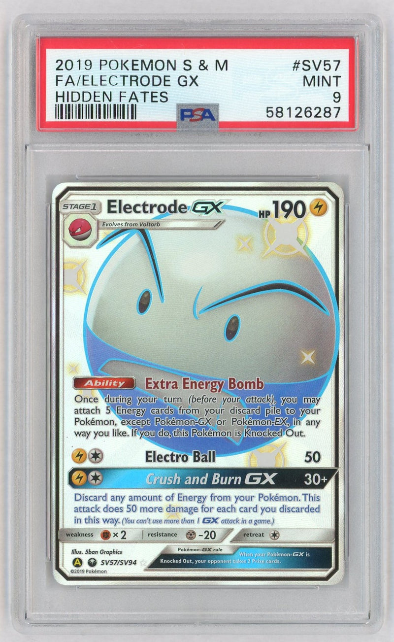 2019 Pokemon Sun and Moon Hidden Fates Shiny Vault Electrode Gx #SV57 PSA 9