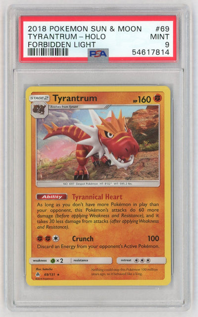 2018 Pokemon Sun & Moon Forbidden Light Tyrantrum-Holo #69 PSA 9