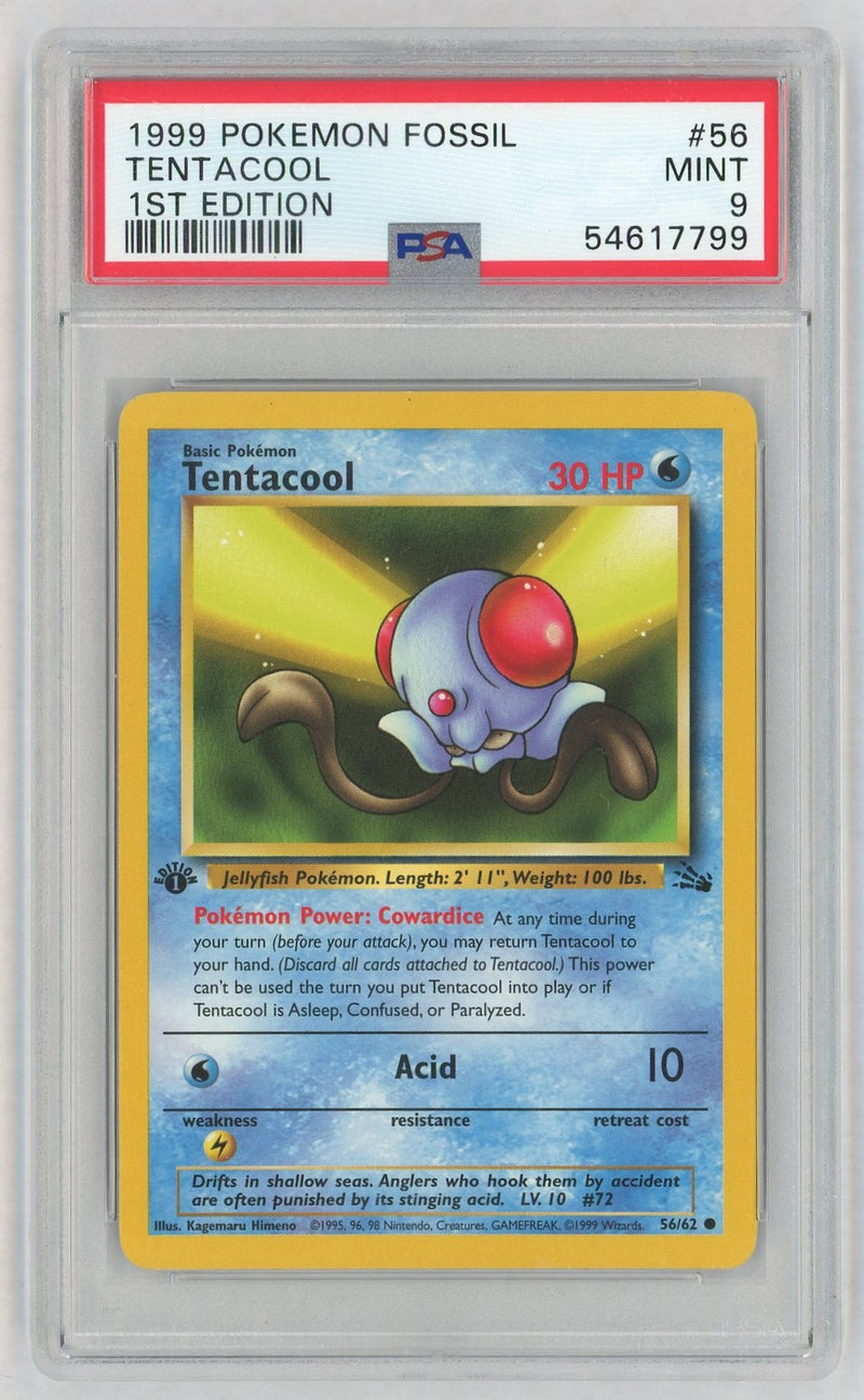 1999 Pokemon Fossil 1st Edition Tentacool #56 PSA 9