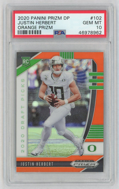 2020 Panini Prizm Draft Picks Orange Prizm Justin Herbert #102 PSA 10
